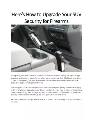 Here’s How to Upgrade Your SUV Security for Firearms