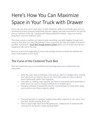 Here’s How You Can Maximize Space in Your Truck with Drawer