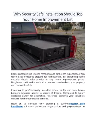 Why Security Safe Installation Should Top Your Home Improvement List