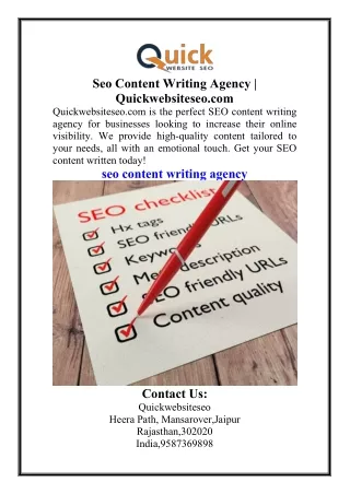 Seo Content Writing Agency  Quickwebsiteseo.com