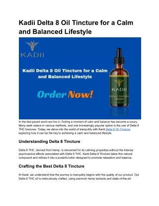 Kadii Delta 8 Oil Tincture for a Calm and Balanced Lifestyle