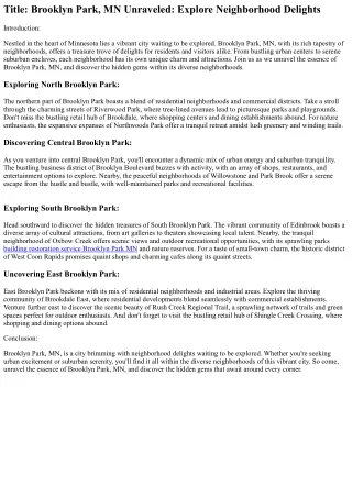 Beyond the Usual: Special Experiences in Brooklyn Park, MN