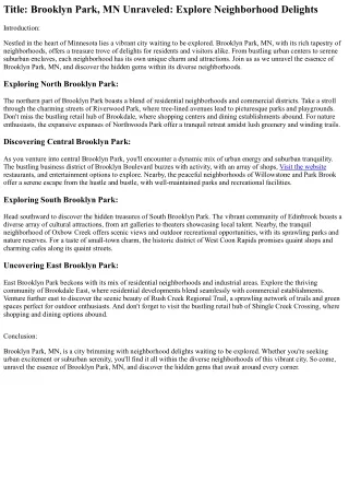 Reveal the Hidden Gems of Brooklyn Park, MN: A Local's Perspective