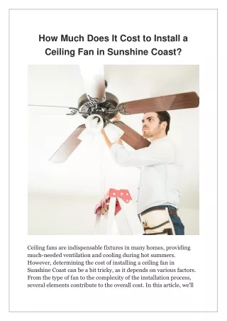 How Much Does It Cost to Install a Ceiling Fan in Sunshine Coast?