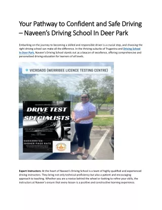 Your Pathway to Confident and Safe Driving – Naveen’s Driving School In Deer Park