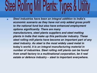 Steel Rolling Mill Plants: Types