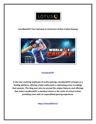 LotusBook247 Your Gateway to Immersive Online Cricket Gaming