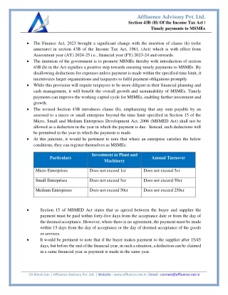 Section 43B (H) Of the Income Tax Act - Timely payments to MSMEs