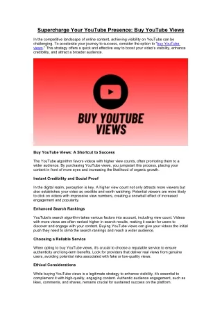 Supercharge Your YouTube Presence- BUY YOUTUBE VIEWS