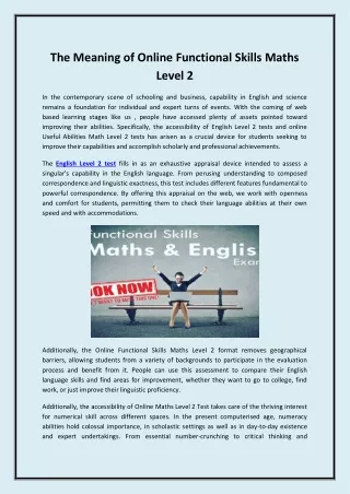 The Meaning of Online Functional Skills Maths Level 2