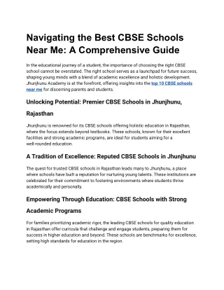 Top 10 CBSE Schools Near Me 2