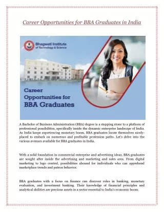 Career Opportunities for BBA Graduates in India