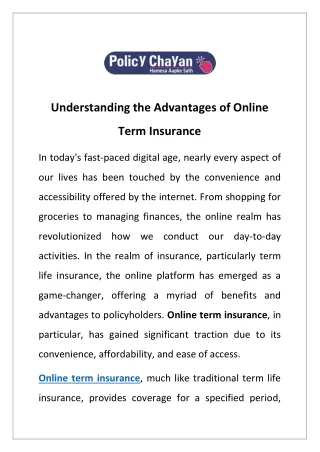 Understanding the Advantages of Online Term Insurance
