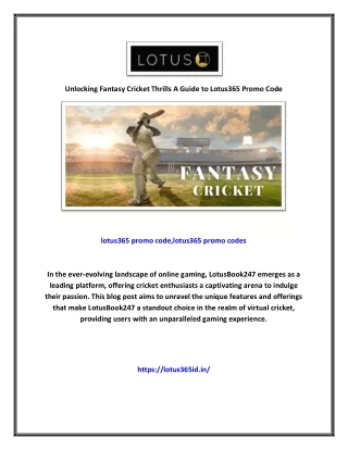 Unlocking Fantasy Cricket Thrills A Guide to Lotus365 Promo Code