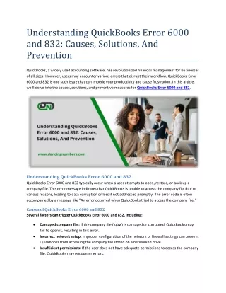 Understanding QuickBooks Error 6000 and 832 Causes, Solutions, And Prevention