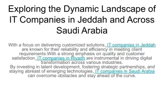 Exploring the Dynamic Landscape of IT Companies in Jeddah and Across Saudi Arabia