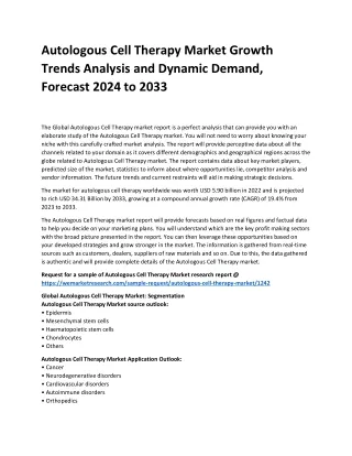 Autologous Cell Therapy Market