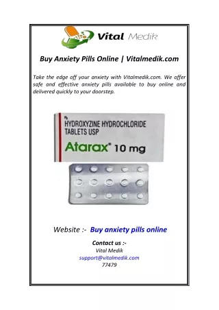 Buy Anxiety Pills Online Vitalmedik.com