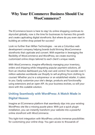 Why Your ECommerce Business Should Use WooCommerce