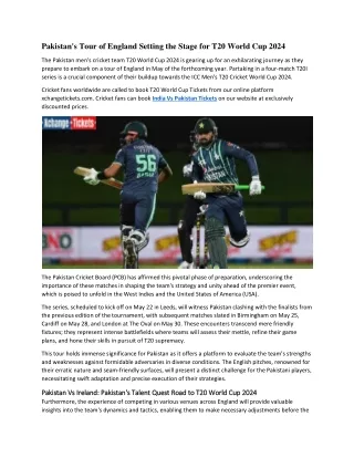 Pakistan's England Tour Sets Stage for T20 World Cup 2024