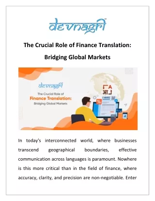 The Crucial Role of Finance Translation: Bridging Global Markets