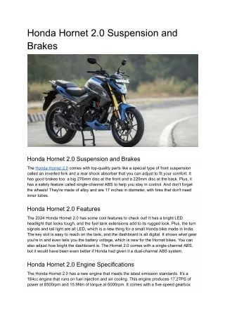 Honda Hornet 2.0 Suspension and Brakes