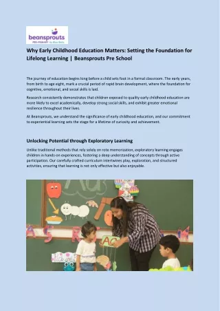 Why Early Childhood Education Matters: Setting the Foundation for Lifelong Learn