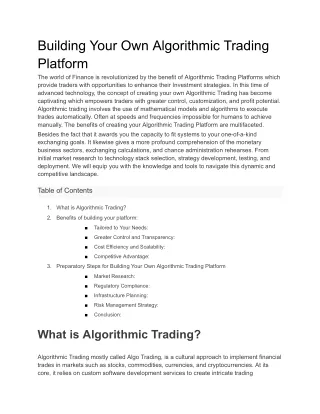 Building Your Own Algorithmic Trading Platform