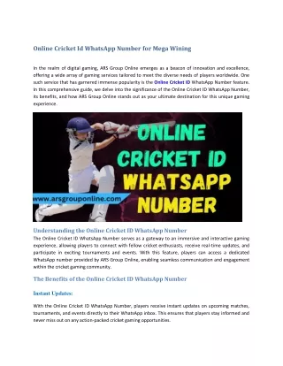 Online Cricket Id WhatsApp Number for Mega Wining