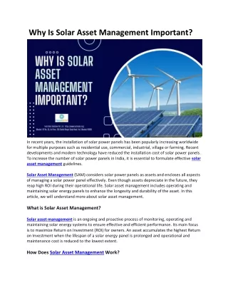 Why Is Solar Asset Management Important