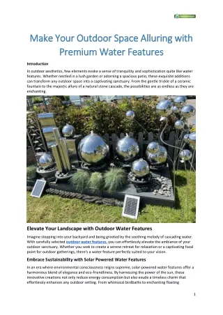 Make Your Outdoor Space Alluring with Premium Water Features