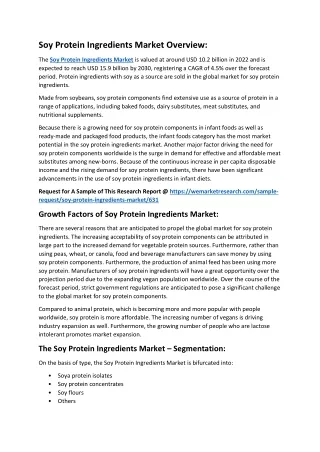 Soy Protein Ingredients Market Overview