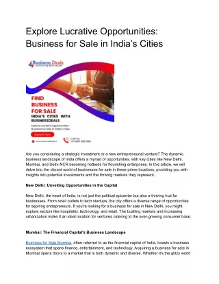 Explore Lucrative Opportunities: Business for Sale in India’s Cities