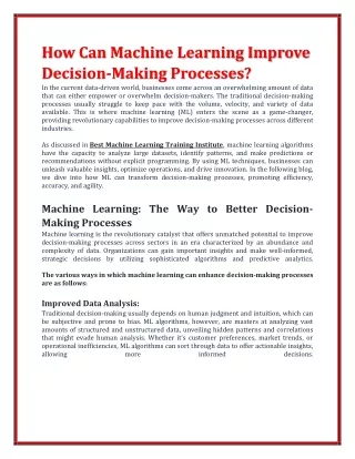 How Can Machine Learning Improve Decision-Making Processes