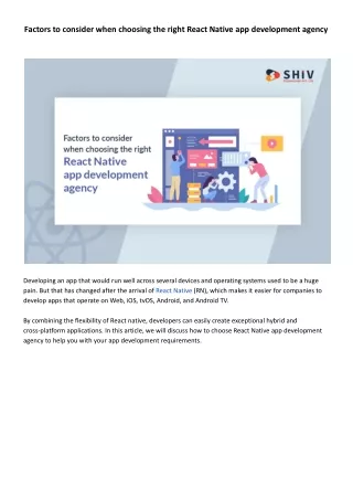 Factors to consider when choosing the right React Native app development agency