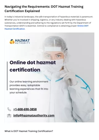 Navigating the Requirements DOT Hazmat Training Certification Explained