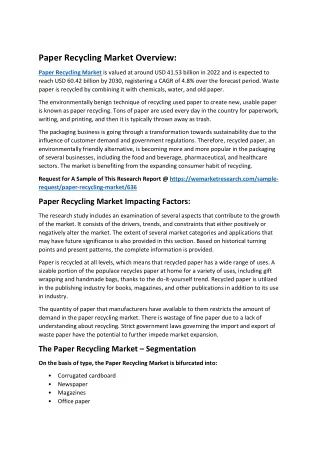 Paper Recycling Market Overview