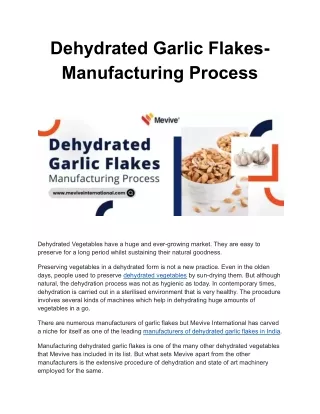 Dehydrated Garlic Flakes- Manufacturing Process