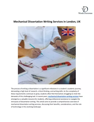 Mechanical Dissertation Writing Services in London, UK