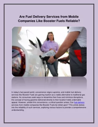 Are Fuel Delivery Services from Mobile Companies Like Booster Fuels Reliable?