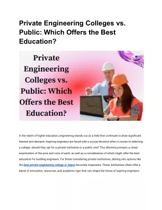 Private Engineering Colleges vs. Public: Which Offers the Best Education?