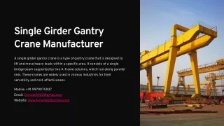 Single Girder Gantry Crane Manufacturer in Ahmedabad - Torraneindustries.com