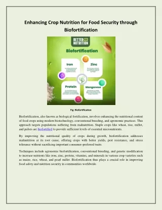 Enhancing Crop Nutrition for Food Security through Biofortification