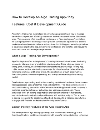 How to Develop An Algo Trading App? Key Features, Cost & Development Guide