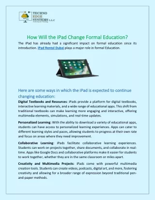 How Will the iPad Change Formal Education?