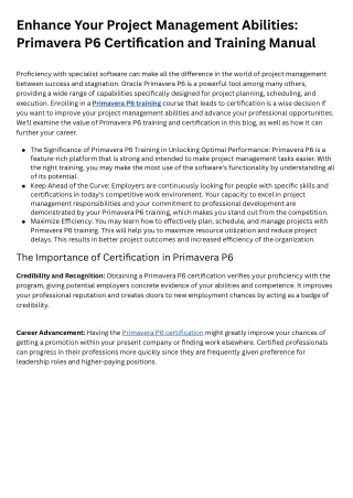 Enhance Your Project Management Abilities Primavera P6 Certification and Training Manual