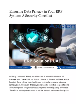 Ensuring Data Privacy in Your ERP System A Security Checklist