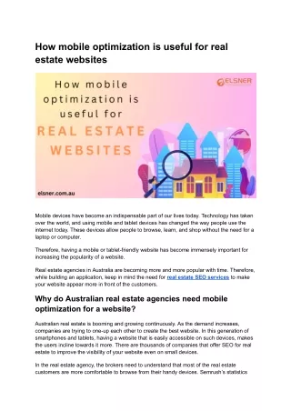 How Mobile Optimization is Useful for Real Estate Websites
