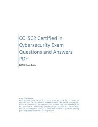 CC ISC2 Certified in Cybersecurity Exam Questions and Answers PDF