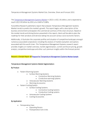 Temperature Management Systems Market Size, Overview, Share and Forecast 2031